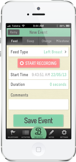Track changes in feeding using the baby tracker